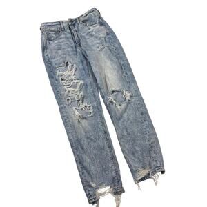 American Eagle Distressed Mom Jeans Light Acid Wash High Rise‎ Womens 6 Regular
